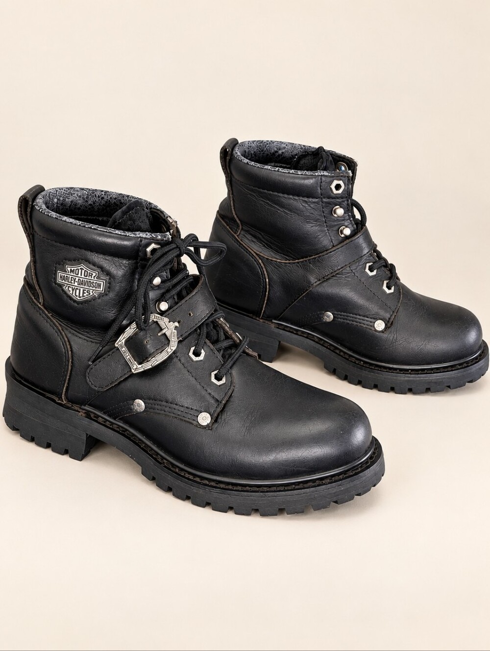 Harley Davidson Black Leather LVintage Y2K Moto Biker Riding Combat Boots 7.5